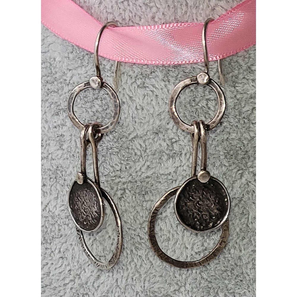 Earrings Retired Silpada Textured Oxidized Sterling Circles Long Dangle W1549